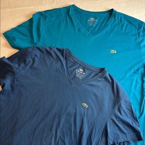 Lacoste Men's Teal Navy Short Sleeve V-neck Cotton T-shirts Size 6 XL
